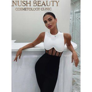 🆕️Black & White Sleeveless Mesh Bandage Dress